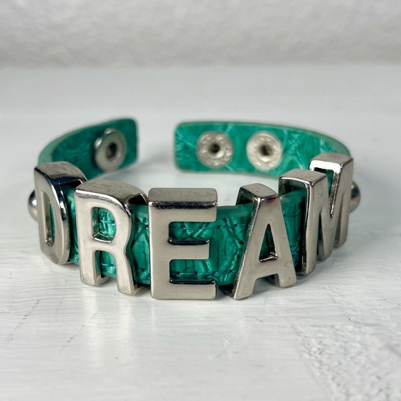 Vintage BCBGeneration Aqua Leather and Chrome Dream Bracelet with Snaps Y2K - Picture 2 of 9